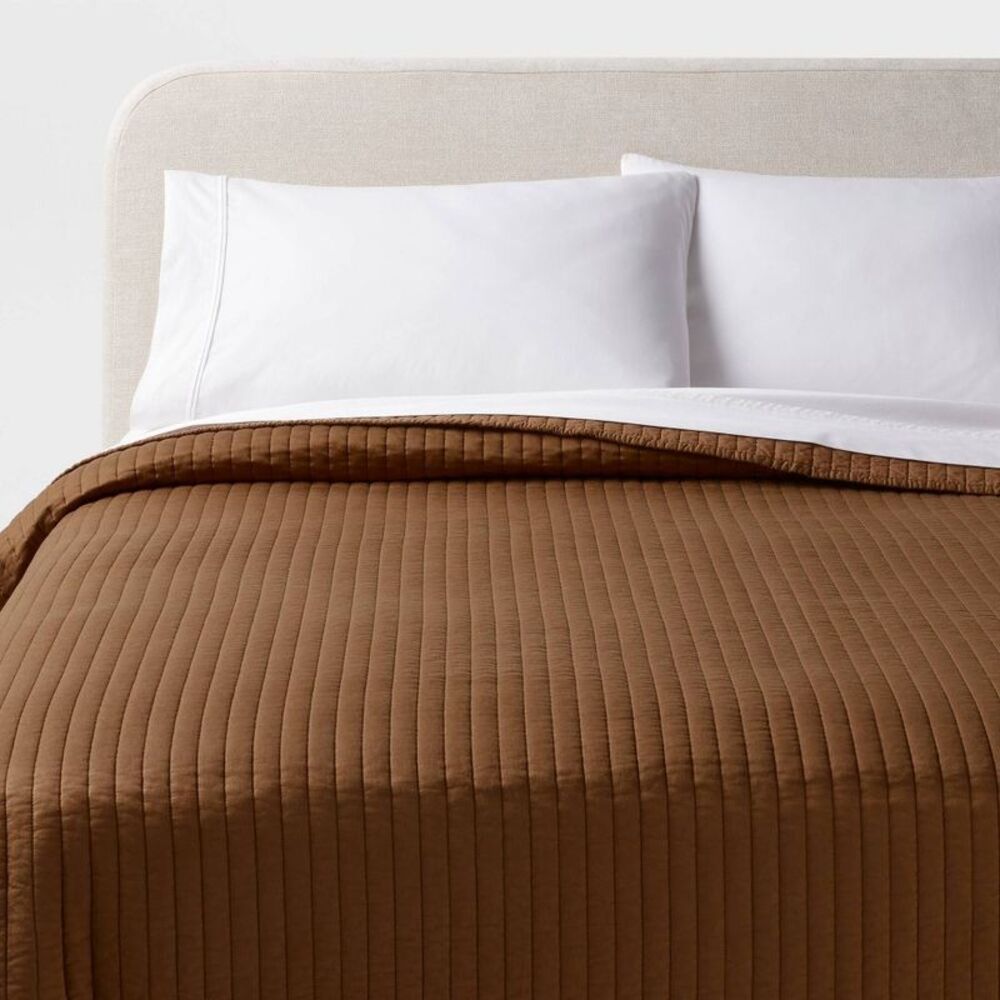 Twin/Twin XL Washed Cotton Sateen Quilt 250 Thread Count - Light Brown